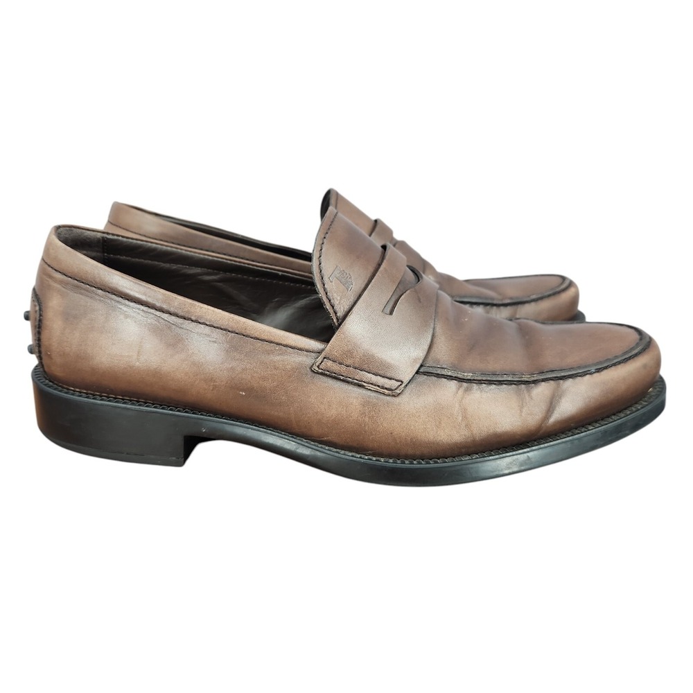 Tods Penny Loafers Mens 8.5 Brown‎ Leather Slip On Shoes Dress Shoes Italy $725